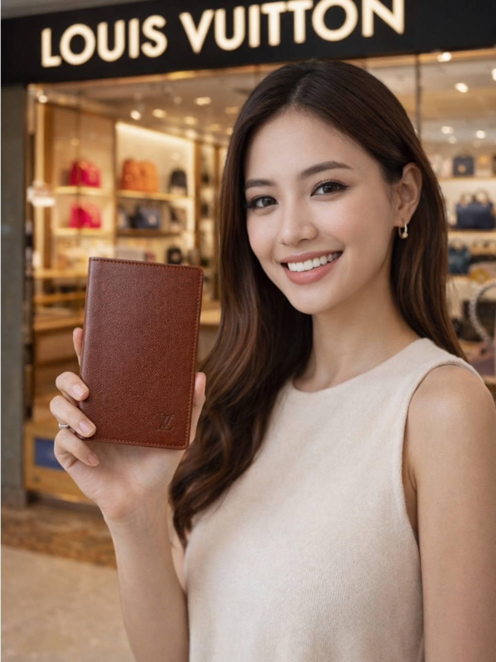 Louis Vuitton Brown Taiga Leather ID Card Holder France SP0968 $450 Retail